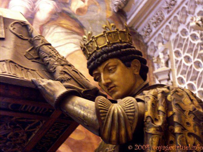 Dettaglio su bara di un re carrier Columbus Mausoleo Cristóbal Colón, Cattedrale di Siviglia - Spagna