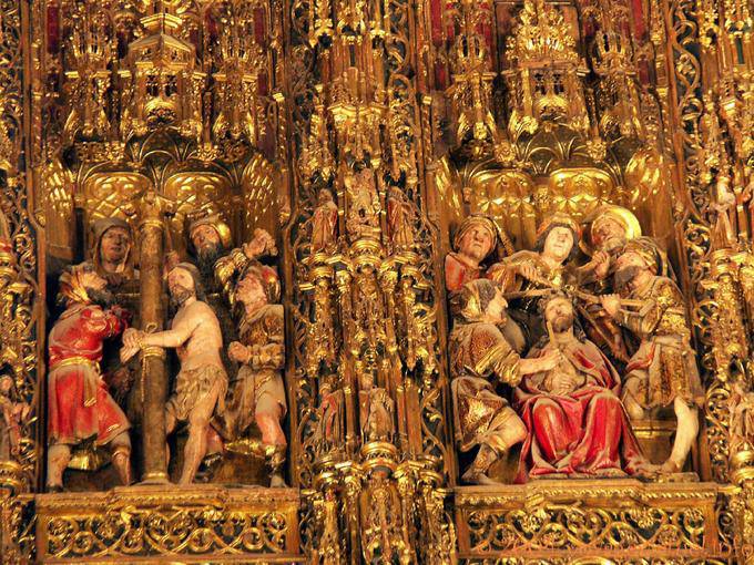 Particolare della pala d'altare di Pyeter Dankart (Incoronazione di Espinas destra), Cattedrale di Siviglia - Spagna