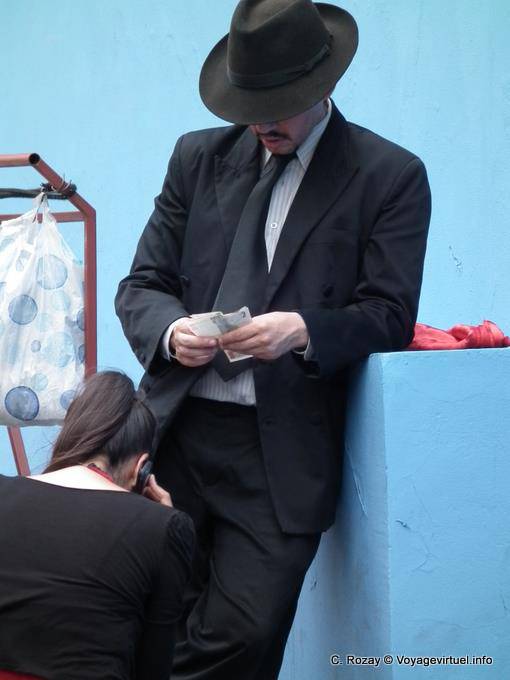Conteggio reddito per il tango dancer, La Boca, di Piazoleta Suspiros, Buenos Aires - Argentina