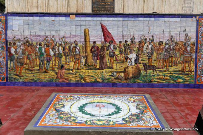 Détail de la frise : la fondation de la ville de Mendoza par Pedro del Castillo en 1561, Mendoza Plaza De Espana - Argentina