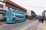 Bus in San Martin Street, Ushuaia, Argentina.