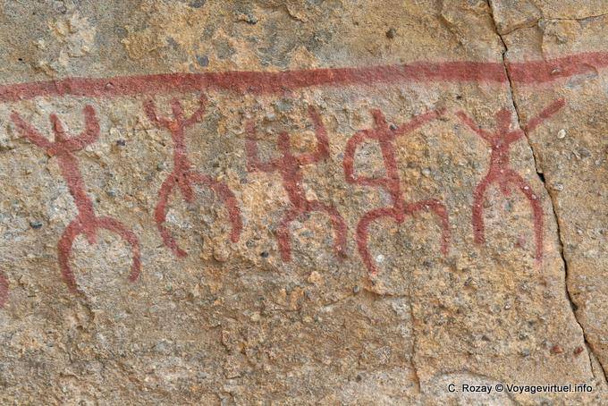 Uomini ballare, rock painting Tehuelche, Walichu - Argentina