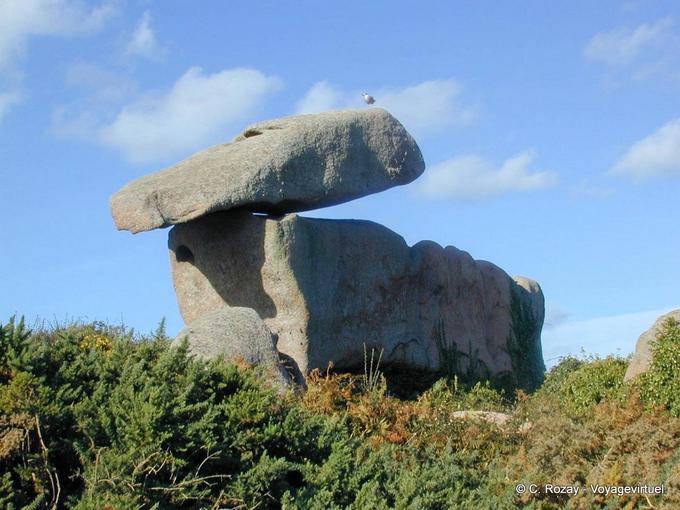 Un'altra vista sulla bottiglia rovesciata, guardia costiera Path, Ploumanach, Bretagna - Francia