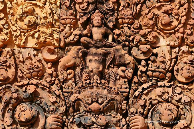 Avvicinati i dettagli del rilievo, Banteay Srei, Angkor, Cambogia