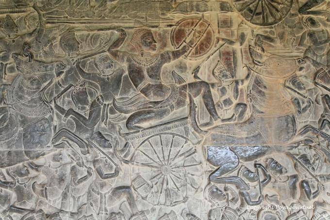 Particolare della battaglia di Kurukshetra, West Gallery, Angkor, Cambogia