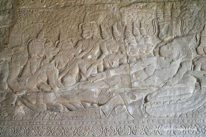 Valli morte, ucciso da Rama, sostenuto dalla moglie Tara, Ramayana, Angkor Wat, Angkor, Cambogia