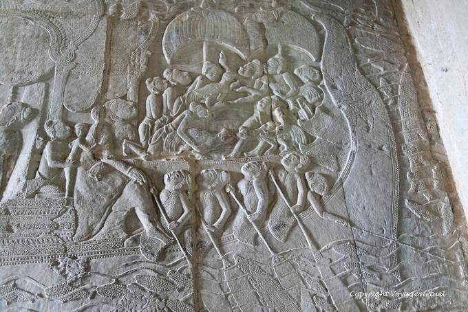 Fine dell'affresco della zangolatura dell'oceano di latte, Angkor Wat, Angkor, Cambogia