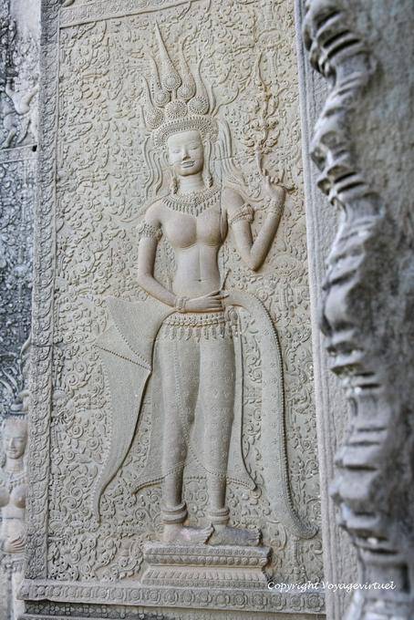 La perfezione del rilievo di devata, Angkor Wat, Angkor, Cambogia