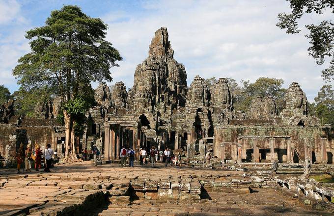 Panorama del tempio Bayon, Angkor Thom, Angkor, Cambogia