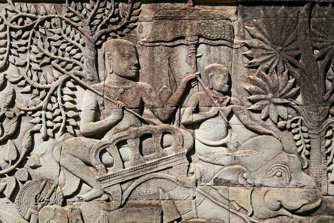 Close-up sul rilievo Bayon Angkor Thom, Angkor, Cambogia