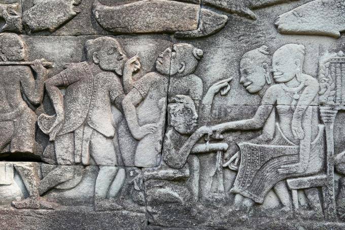 Mercato Bassorilievo Bayon Angkor Thom, Angkor, Cambogia