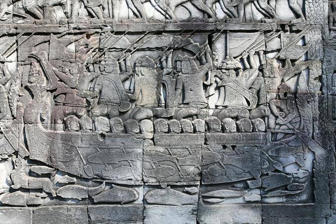 Battaglia navale tra Cham e Khmer Bayon Angkor Thom, Angkor, Cambogia