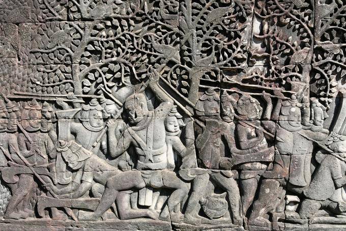 Dettaglio Warrior (bassorilievo) Bayon Angkor Thom, Angkor, Cambogia