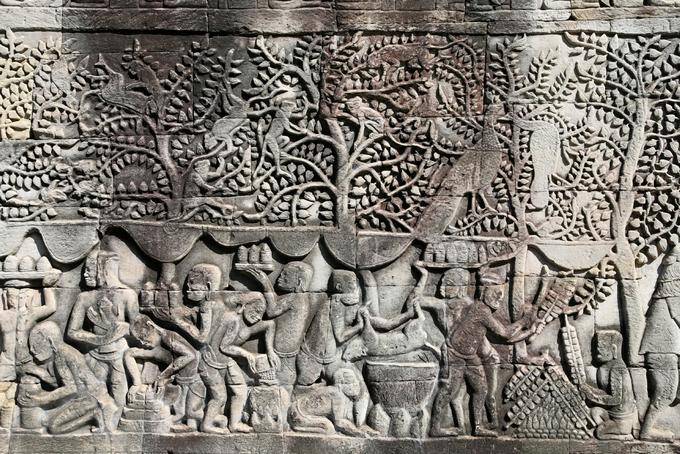 Festa preparazione fregio Bayon Angkor Thom, Angkor, Cambogia