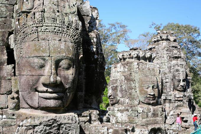 Sorridere testa monumentali, Bayon, Angkor Thom, Angkor, Cambogia