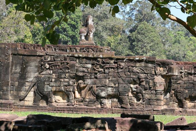 Elephant caccia, sollievo, Terrazza di elefanti, Angkor Thom, Angkor, Cambogia