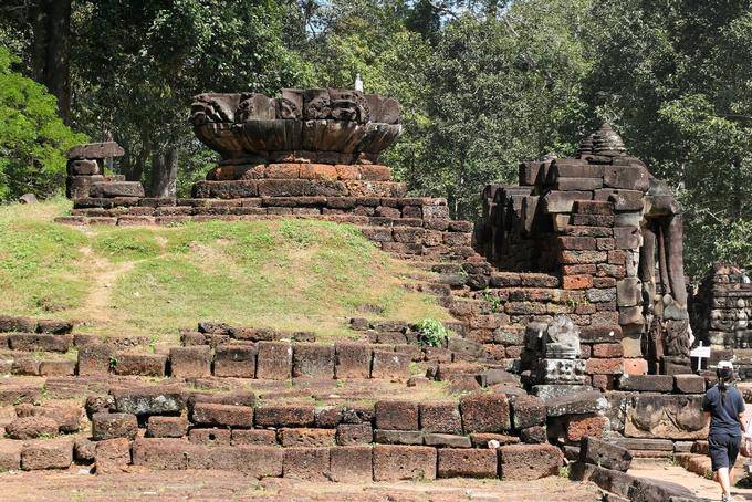 Grande loto pietra dietro la parete superiore, Elefanti terrazza, Angkor, Cambogia