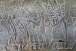 Spears e acconciature per i soldati parata, fresco, Angkor Wat, Cambogia.
