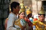 Costumi di intrattenimento Tourist Bayon Angkor Thom, Cambogia.