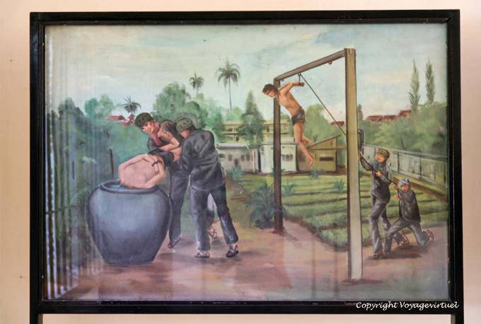 Torture a soffocare il prigioniero in un serbatoio di acqua fallo, vernice Vann Nath, S-21, Phnom Penh - Cambogia