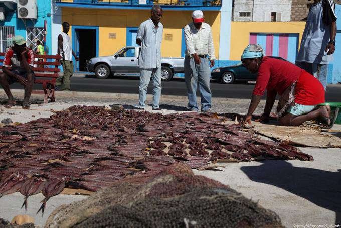 São Vicente, porto di pesca di Mindelo, essiccazione del pesce - Capo Verde