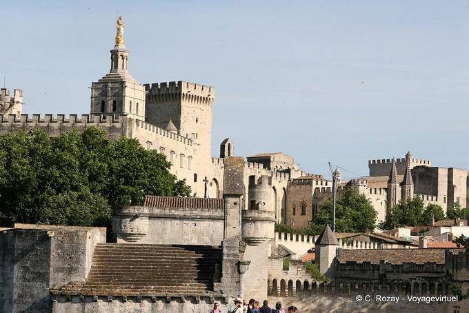 Foresta di nicchia sul Rocher des Doms, vista dal ponte di San Benezet, Avignone, Provenza, Francia