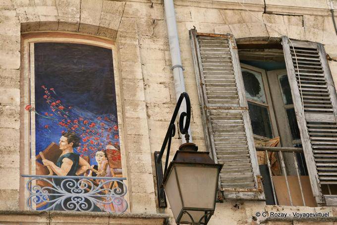 Dipinto di Dominique Durand e Marion Pochy, trompe l'oeil Avignon, Provenza, Francia