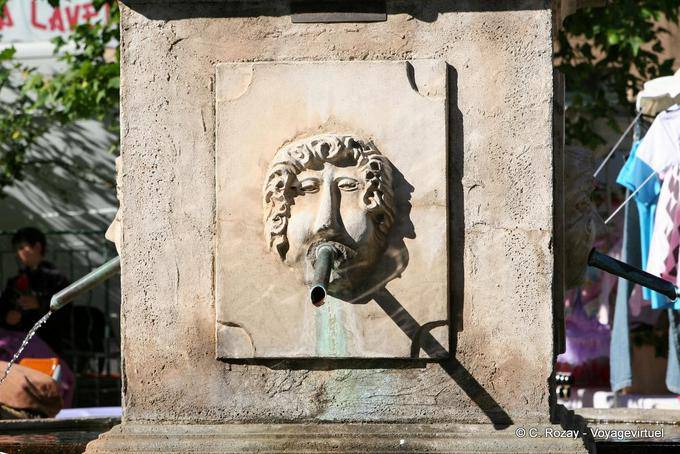 La Garde-Freinet, fontana testa divertente, Provenza, Francia