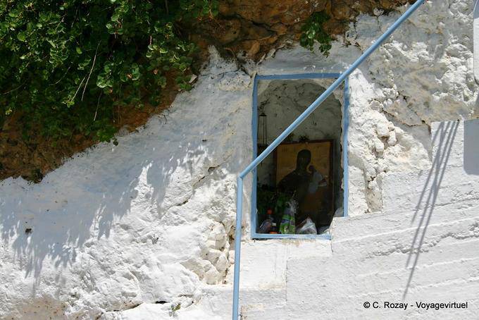 Icona nel muro di monatère dedicato alla morte della Vergine Maria (Kimisis di Theotockos) Panagia Chryssoskalitissa - Creta, Grecia