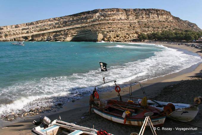 Panoramica Matala della spiaggia e della baia - Creta, Grecia