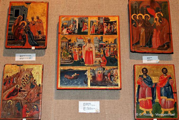 Icon Group Cornaro pittore Ioannis (S. Anastasia, Candelora, Adorazione dei Magi) Monastero di Toplou - Creta, Grecia