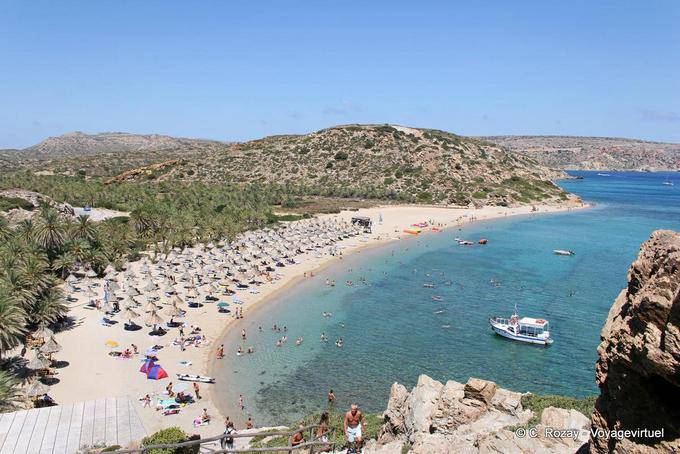 Vai, spiaggia panoramica e la palma da una scogliera - Creta, Grecia