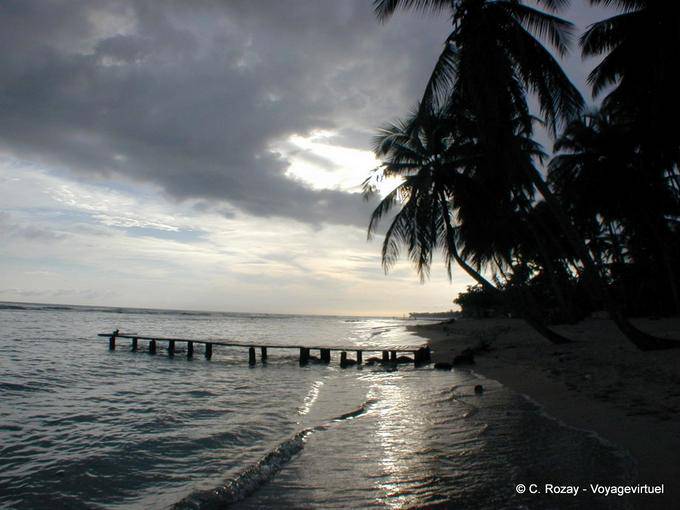 Juan Dolio, lungomare e palme sotto un cielo scuro, Rep. Dominicana