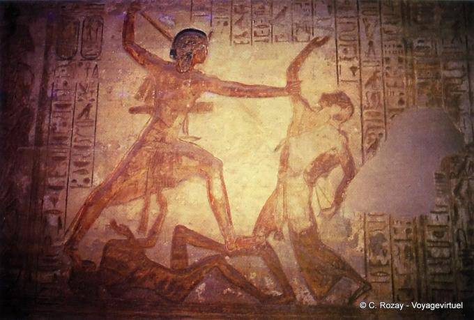 Contro gli Ittiti, Ramses calpestio e uccidendo i nemici, Abu Simbel - Egitto