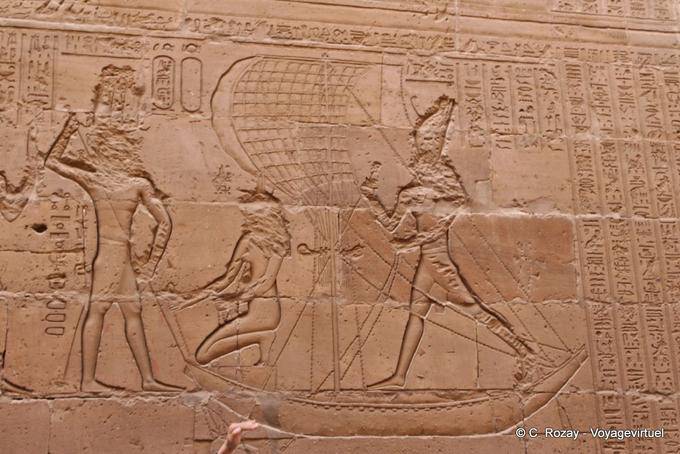 Battaglia di Horus contro Seth, Affresco martellato da copto, ambulatoriale Edfu Tempio - Egitto