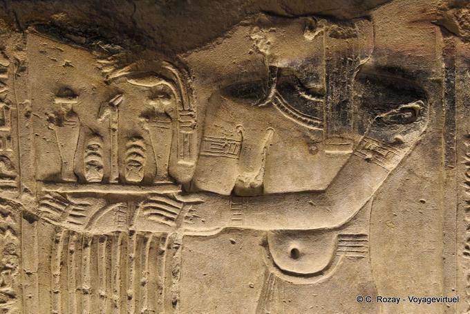 Tempio di Kom Ombo, ammirevole frammento di una dea con un vassoio - Egitto