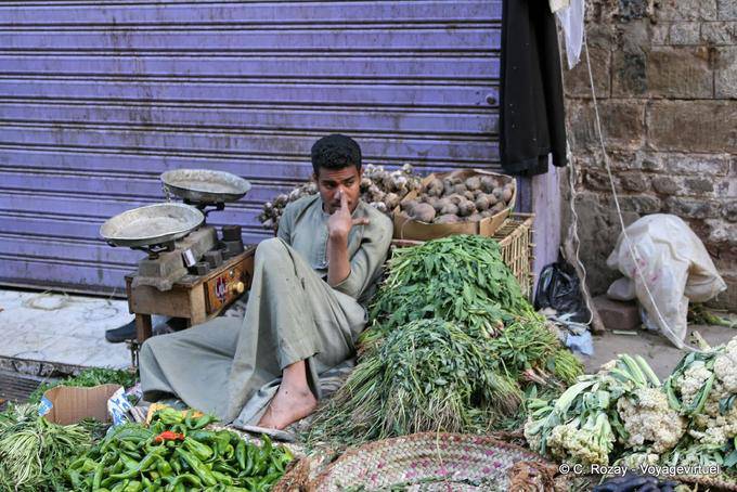 Relax del fruttivendolo, mercato Luxor - Egitto