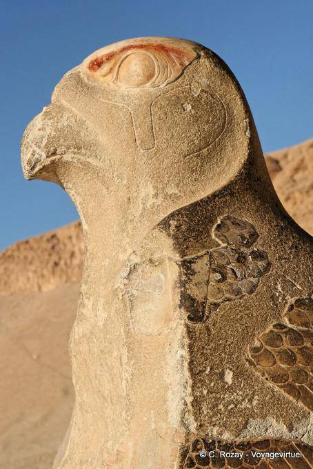 Testa di una gigantesca statua di Horus, il Tempio di Hatshepsut - Egitto