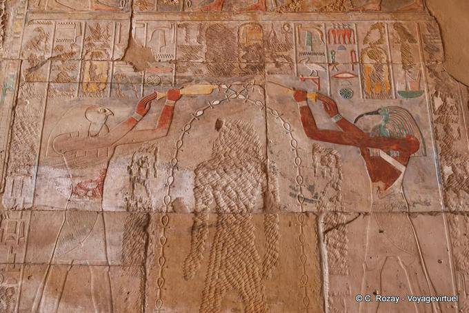 Thoth e Horus, Edfu purificano Hatshepsut, Santuario barche sacri, tempio di Karnak - Egitto