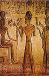 Ramses II offrendo alla dea Hathor loto d'oro, all'interno del Regina SPEOS, Abu Simbel, Egitto.