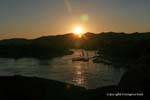 Aswan tramonto dalla terrazza del bar dell'hotel Old Cataract, Egitto.