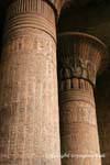 Colonne con iscrizioni che descrivono le cerimonie che si svolgono all'interno del tempio di Khnum, Esna, Egitto.