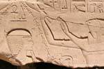 Horus e il re alla barba finta, sollievo, tempio di Karnak, Egitto.