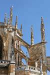 Un'altra vista delle cicogne installata sul pizzo di pietra, la Cattedrale di Notre Dame di Leon, Spagna.