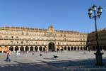 Salamanca, vista panoramica della facciata, Plaza Mayor, Spagna.