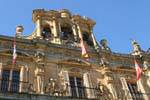 Salamanca, prospettiva sulla parte superiore del municipio, Plaza Mayor, Spagna.
