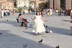 Comunione piccioni che perseguono, Plaza del Pilar, Saragozza, Spagna.