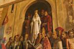 Affresco raffigurante l'incoronazione della regina Isabella la Cattolica, opera di Carlos Muñoz de Pablos, Sala della cambusa, Alcazar, Segovia, Spagna.
