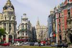 Madrid, Calle Alcala, Gran Via, auto briglia, Spagna.