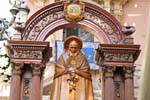 Valencia, processione, la statua di legno su un carrello, Spagna.